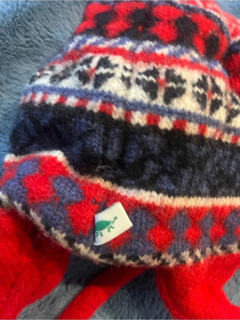 Vintage 90s baby/ young toddler wool/ fleece Red Patterned Earflap Winter Hat